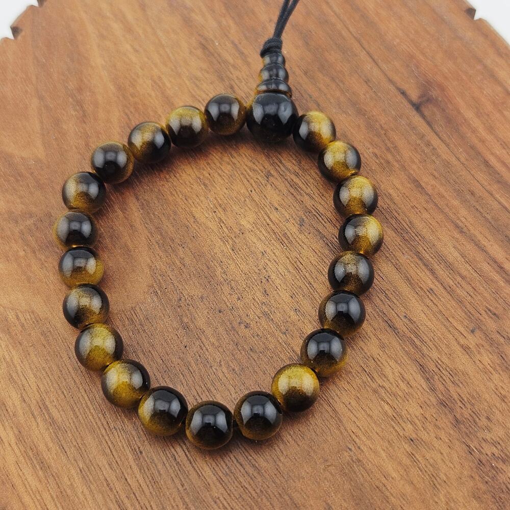 Brown Catseye Round Stone Beaded Stretch Bracelet Simple Stackable Earthy Boho